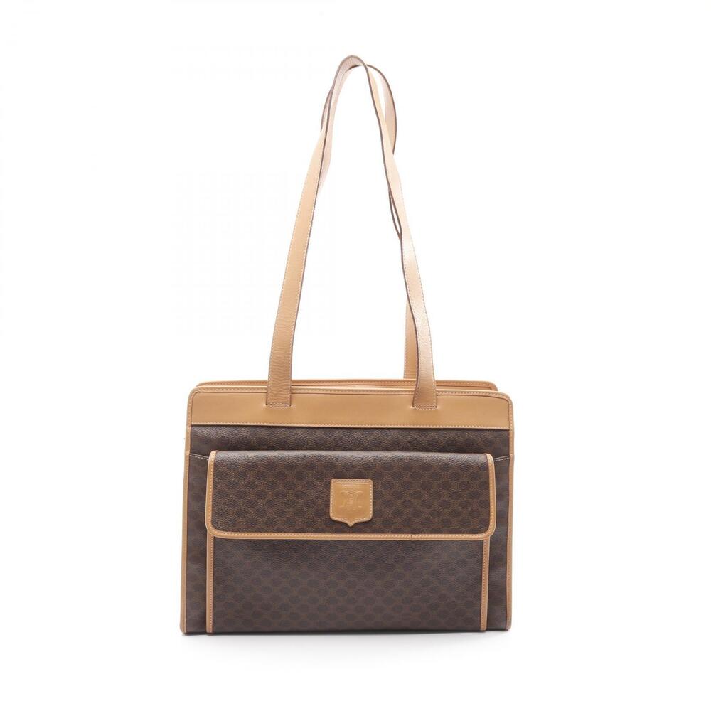 Celine Macadam Tote Bag Canvas Leather Brown Beige